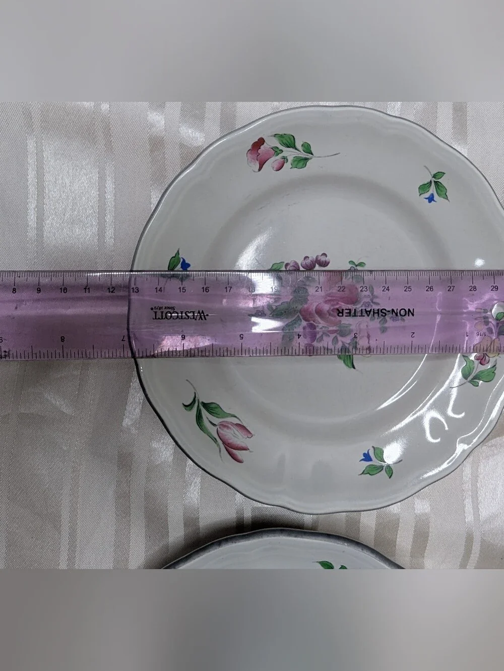 K&G Luneville Old Strasbourg Plates France Antique Off White Pink Floral Cottage